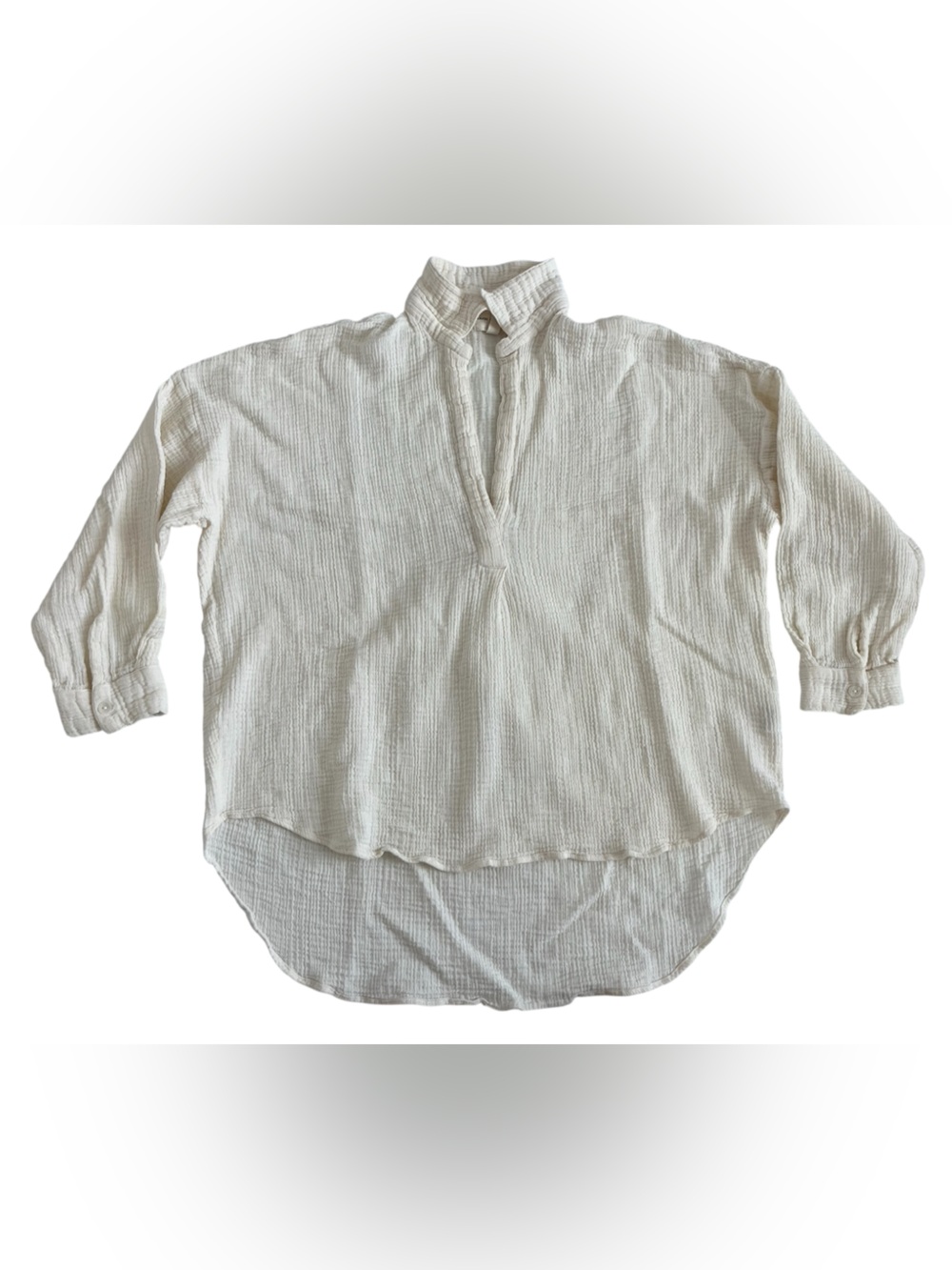 Laude the Label waffle knit Cream Split-Neck Textured Blouse